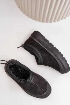 Śniegowce Damskie Na Platformie Z Niską Cholewką Czarne Izamine