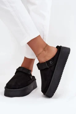 Śniegowce Damskie Na Platformie Z Rzepem Czarne Jorielle