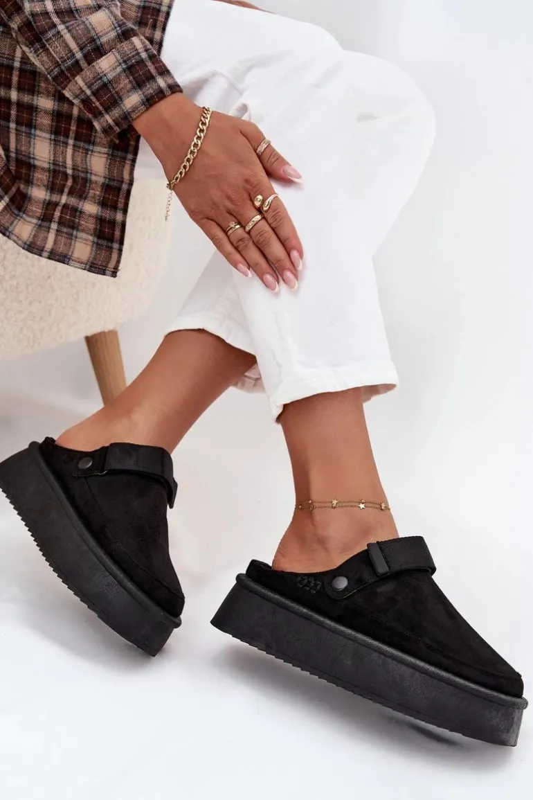 Śniegowce Damskie Na Platformie Z Rzepem Czarne Jorielle