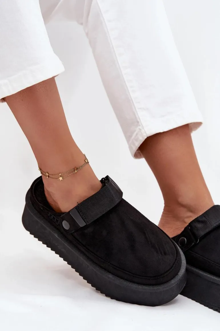 Śniegowce Damskie Na Platformie Z Rzepem Czarne Jorielle