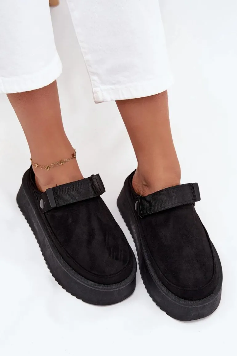 Śniegowce Damskie Na Platformie Z Rzepem Czarne Jorielle