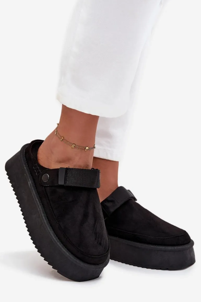 Śniegowce Damskie Na Platformie Z Rzepem Czarne Jorielle