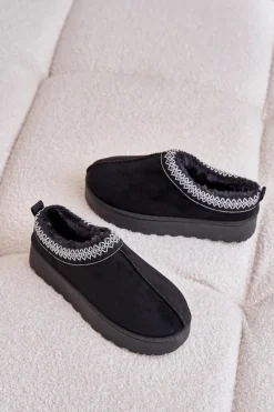 Śniegowce Damskie Na Platformie Ocieplane Futerkiem Czarne Remenia