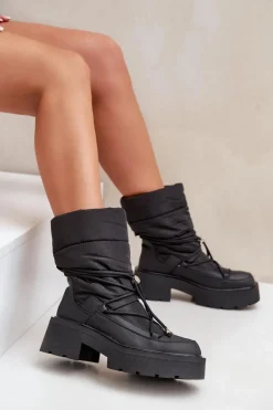 Śniegowce Damskie Na Platformie I Płaskim Obcasie Czarne Seandriel