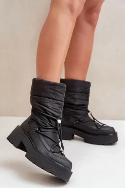 Śniegowce Damskie Na Platformie I Płaskim Obcasie Czarne Seandriel