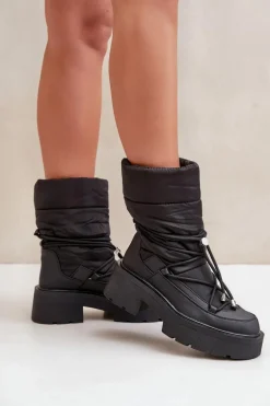 Śniegowce Damskie Na Platformie I Płaskim Obcasie Czarne Seandriel