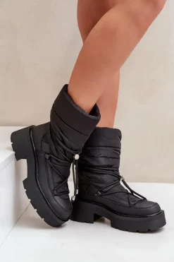 Śniegowce Damskie Na Platformie I Płaskim Obcasie Czarne Seandriel