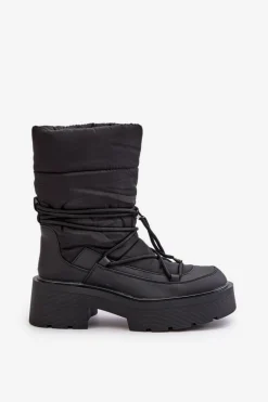 Śniegowce Damskie Na Platformie I Płaskim Obcasie Czarne Seandriel