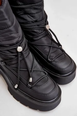 Śniegowce Damskie Na Platformie I Płaskim Obcasie Czarne Seandriel
