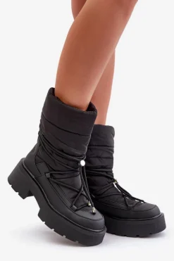 Śniegowce Damskie Na Platformie I Płaskim Obcasie Czarne Seandriel