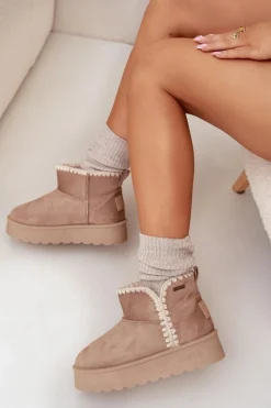 Śniegowce Damskie Na Platformie Z Przeszyciami Big Star SS274129 Beżowe