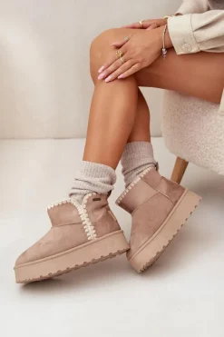 Śniegowce Damskie Na Platformie Z Przeszyciami Big Star SS274129 Beżowe