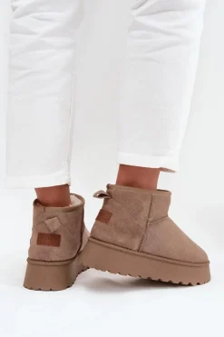 Śniegowce Damskie Na Platformie Ciemnobeżowe Celyra