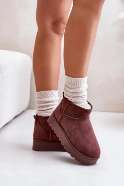 Śniegowce Damskie Na Platformie Ocieplane Futerkiem Ciemnobrązowe Xamella