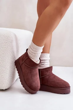 Śniegowce Damskie Na Platformie Ocieplane Futerkiem Ciemnobrązowe Xamella