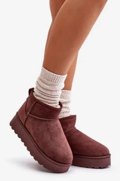 Śniegowce Damskie Na Platformie Ocieplane Futerkiem Ciemnobrązowe Xamella