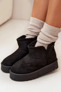 Śniegowce Damskie Na Platformie Z Przeszyciami Big Star SS274128 Czarne