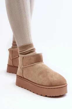 Śniegowce Damskie Na Platformie Ocieplane Futerkiem Beżowe Xamella