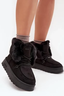 Śniegowce Damskie Na Platformie Z Futerkiem I Wiązaniem Big Star SS274113 Czarne