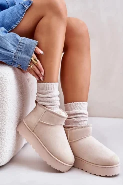 Śniegowce Damskie Na Platformie Ocieplane Futerkiem Jasnobeżowe Xamella