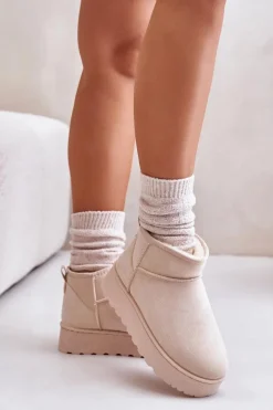 Śniegowce Damskie Na Platformie Ocieplane Futerkiem Jasnobeżowe Xamella