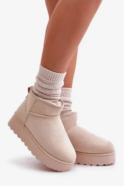Śniegowce Damskie Na Platformie Ocieplane Futerkiem Jasnobeżowe Xamella