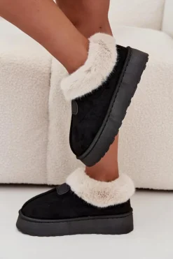 Śniegowce Damskie Na Platformie Z Futerkiem Czarne Calyra