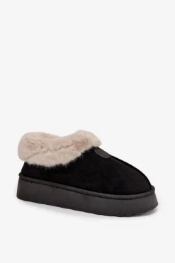 Śniegowce Damskie Na Platformie Z Futerkiem Czarne Calyra