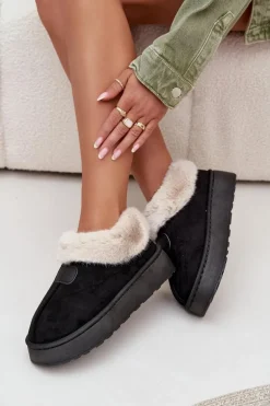 Śniegowce Damskie Na Platformie Z Futerkiem Czarne Calyra