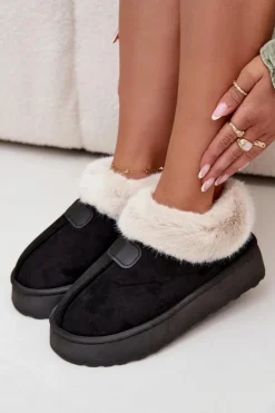 Śniegowce Damskie Na Platformie Z Futerkiem Czarne Calyra