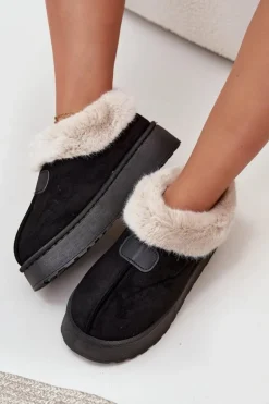 Śniegowce Damskie Na Platformie Z Futerkiem Czarne Calyra