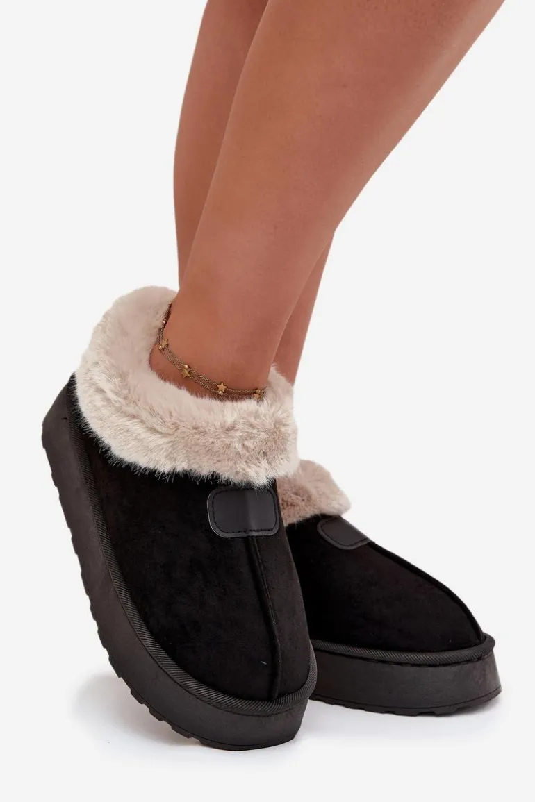 Śniegowce Damskie Na Platformie Z Futerkiem Czarne Calyra