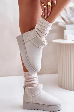 Śniegowce Damskie Na Platformie Ocieplane Futerkiem Jasnoszare Xamella