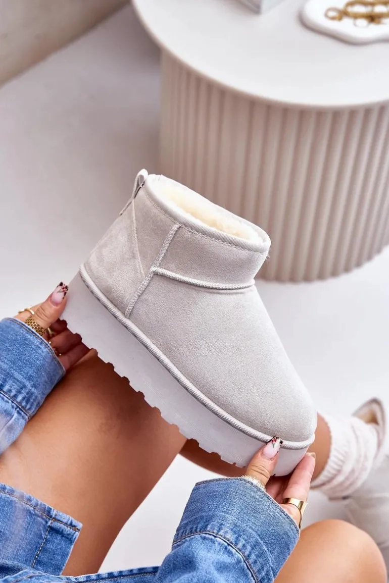 Śniegowce Damskie Na Platformie Ocieplane Futerkiem Jasnoszare Xamella