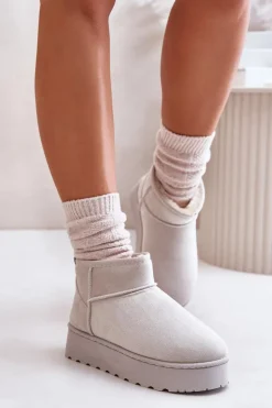 Śniegowce Damskie Na Platformie Ocieplane Futerkiem Jasnoszare Xamella