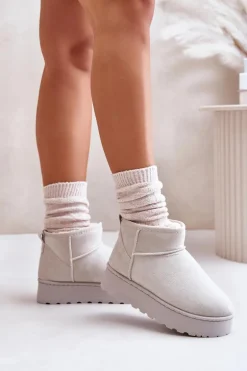 Śniegowce Damskie Na Platformie Ocieplane Futerkiem Jasnoszare Xamella