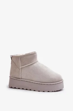 Śniegowce Damskie Na Platformie Ocieplane Futerkiem Jasnoszare Xamella