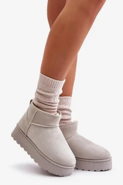 Śniegowce Damskie Na Platformie Ocieplane Futerkiem Jasnoszare Xamella