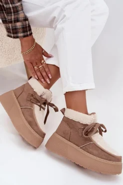 Śniegowce Damskie Na Platformie Z Futerkiem Beżowe Florivelle