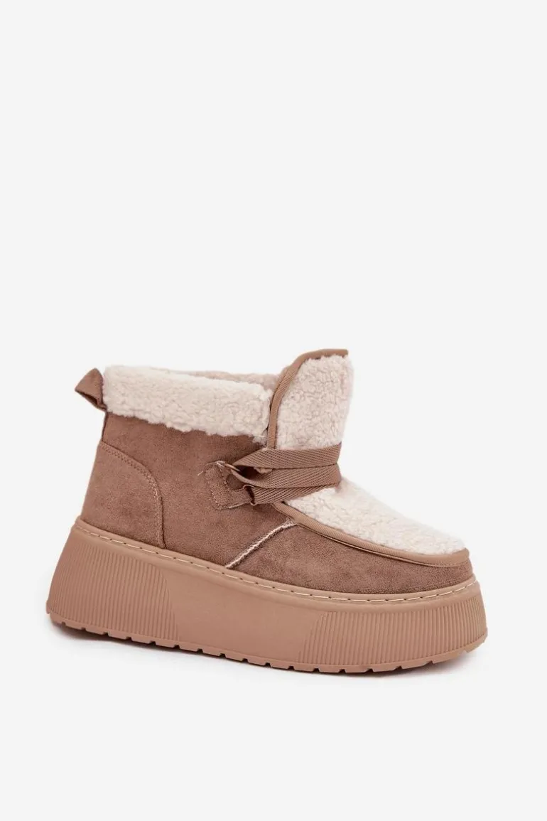 Śniegowce Damskie Na Platformie Z Futerkiem Beżowe Florivelle