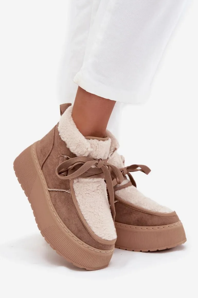 Śniegowce Damskie Na Platformie Z Futerkiem Beżowe Florivelle
