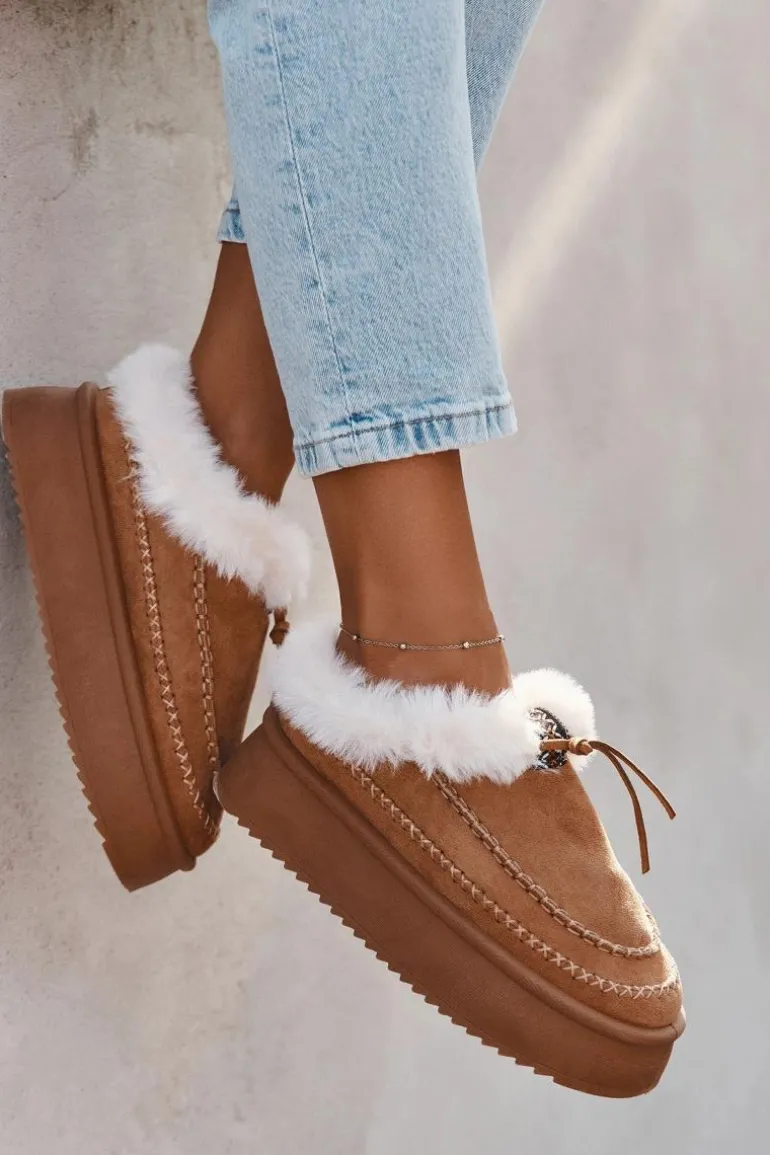 Śniegowce Damskie Na Platformie Z Futerkiem I Przeszyciami Camel Kellina