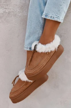 Śniegowce Damskie Na Platformie Z Futerkiem I Przeszyciami Camel Kellina