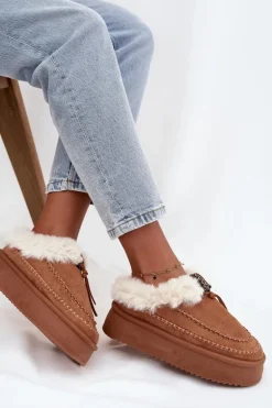 Śniegowce Damskie Na Platformie Z Futerkiem I Przeszyciami Camel Kellina