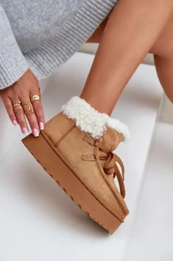 Śniegowce Damskie Na Platformie Z Futerkiem Typu Branek Camel Ciabellae