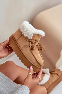 Śniegowce Damskie Na Platformie Z Futerkiem Typu Branek Camel Ciabellae