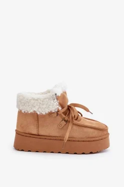 Śniegowce Damskie Na Platformie Z Futerkiem Typu Branek Camel Ciabellae