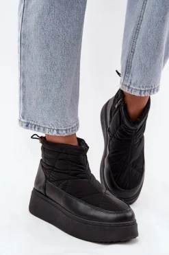 Śniegowce Damskie Na Platformie Ocieplane Futerkiem Czarne Tahlira