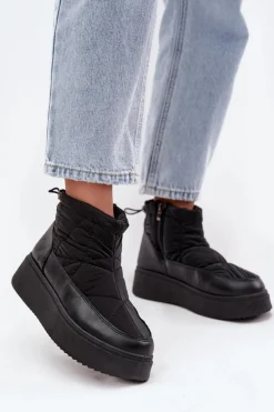 Śniegowce Damskie Na Platformie Ocieplane Futerkiem Czarne Tahlira