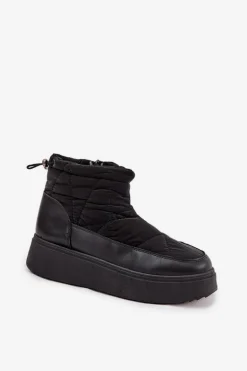 Śniegowce Damskie Na Platformie Ocieplane Futerkiem Czarne Tahlira